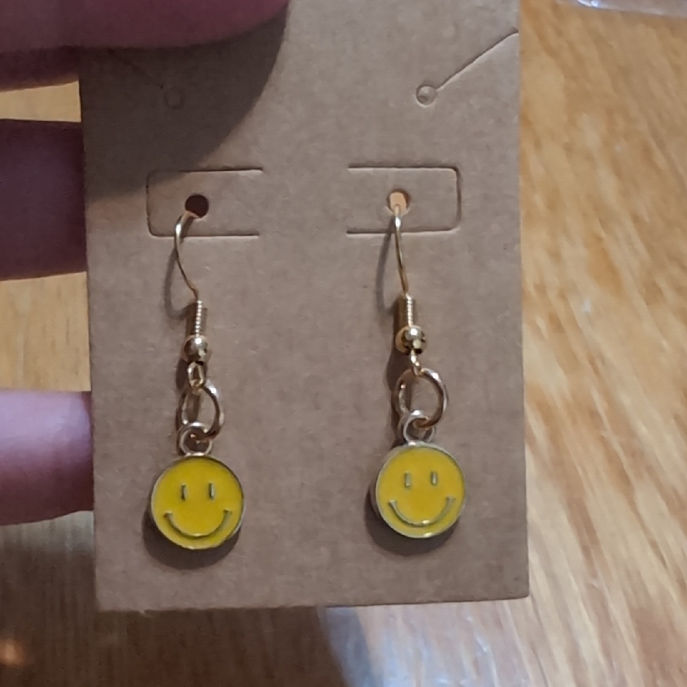 Gold and Yellow Smiley Face Earrings